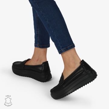 MOCASINI DAMA PIELE NATURALA cu talpa inalta si cusatura laterala CRL1276 Negru - Img 2