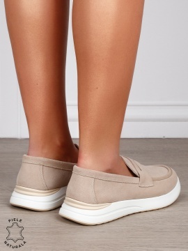 MOCASINI Dama Piele Naturala intoarsa cu design clasic CRL1598 BEJ - Img 2