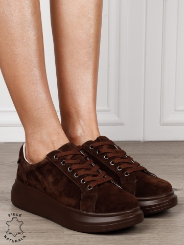 Pantofi Casual Damă din Piele Întoarsă Naturală cu Șiret CRL1802 CAFENIU SUEDE