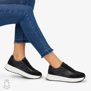 Pantofi Casual dama din Piele Naturala Combinata cu Piele intoarsa CRL1071 CULOARE: NEGRU - Img 4