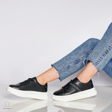 Pantofi Casual dama din Piele naturala CRL0047 Negru - Img 3