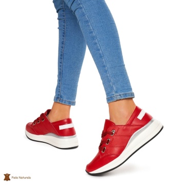 Pantofi Casual dama din Piele naturala CRL0049 Rosii