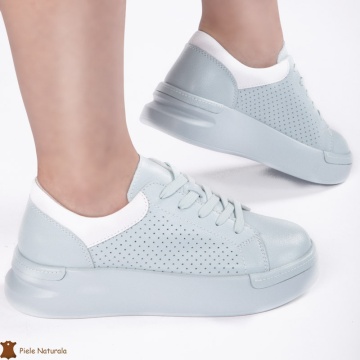 Pantofi Casual Dama din Piele naturală CRL0117 ALBASTRU - Img 2