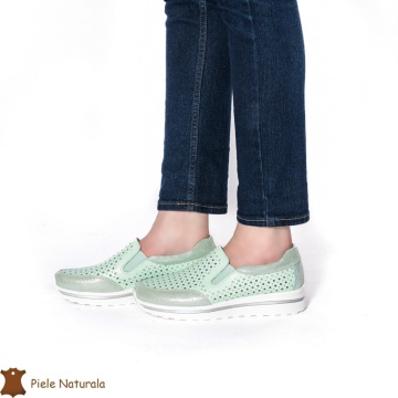 Pantofi Casual dama din Piele naturala CRL0860 VERDE - Img 2