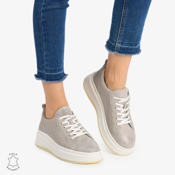 Pantofi Casual DAMA din PIELE Naturala CRL0947 CULOARE: GRI CU ARGINTIU