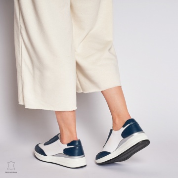 Pantofi Casual dama din Piele naturala CRL1233 CU INCHIDERE ELASTIC BLEUMARIN CU ALB - Img 4