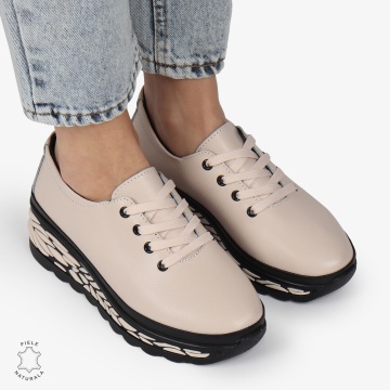 Pantofi Casual dama din Piele naturala CU DESIGN PE TALPA SIRET CRL1345 ROZ - Img 3