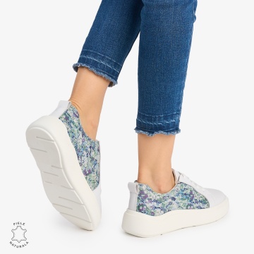 Pantofi Casual DAMA din PIELE Naturala cu imprimeu floral albastru CRL0949 CULOARE: Albastru - Img 3