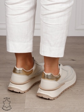 Pantofi Casual DAMA din PIELE Naturala cu model pe talpa CRL1524 BEJ - Img 3