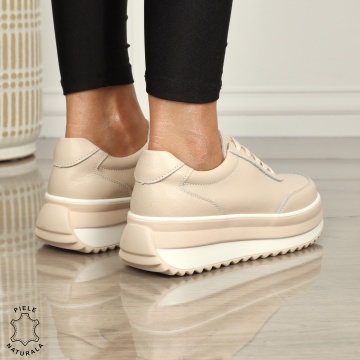 Pantofi casual dama din piele naturala cu șiret comozi și versatili CRL1444 ROZ - Img 2
