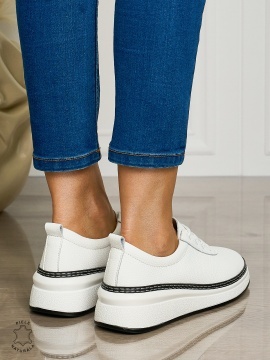 Pantofi CASUAL dama din piele naturala cu siret CONFORTABILE CRL1460 ALB - Img 3