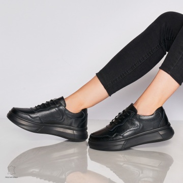 Pantofi Casual dama din Piele naturala cu talpa plata CRL0042 NEGRU - Img 2