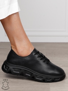 Pantofi Casual dama din Piele Naturala cu talpa speciala CRL1557 Negru