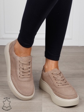 Pantofi Casual dama din Piele Naturala Intoarsa CRL1539 KHAKI - Img 2