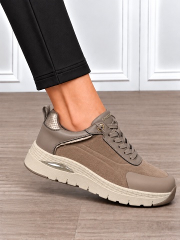 Pantofi casual damă din piele naturală întoarsă cu finisaj catifelat CRL1914 KHAKI - Img 2