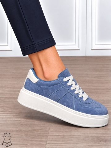 Pantofi casual damă din piele naturală întoarsă cu model lateral CRL1918 ALBASTRU - Img 2