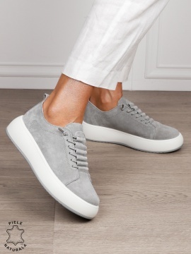 Pantofi Casual dama din Piele Naturala Intoarsa cu siret special CRL1550GRI
