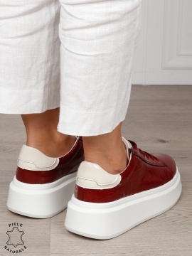 Pantofi Casual dama din Piele Naturala Lacuita CRL1552 BORDO - Img 3