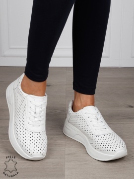 Pantofi Casual dama din Piele Naturala mici perforati CRL1541 ALB - Img 2
