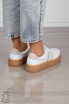 Pantofi Casual DAMA din PIELE Naturala , Model Retro CRL1531 ALB - Img 3
