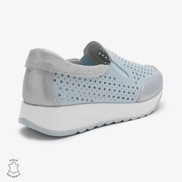 Pantofi Casual dama din Piele Naturala Perforati CRL0711 ALBASTRU - Img 3