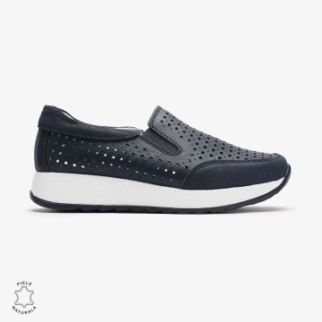 Pantofi Casual dama din Piele Naturala Perforati CRL0711 NAVY - Img 2