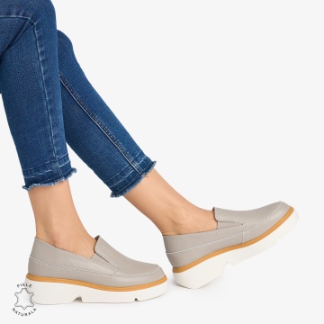 Pantofi Casual DAMA din PIELE Naturala SLIP-ON CRL0946 CULOARE: GRI - Img 2
