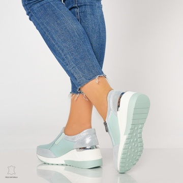 Pantofi Casual Dama Piele Naturala CRL0072 VERDE - Img 3