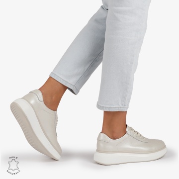 Pantofi Casual Dama Piele Naturala CRL1002 Culoare: BEJ - Img 6