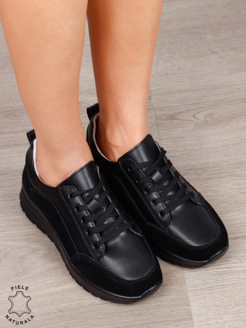 PANTOFI CASUAL Dama Piele Naturala cu siret CRL1593 NEGRU - Img 2
