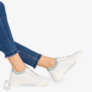 Pantofi casual dama piele naturala cu talpa inalta CRL0871 ALB - Img 2