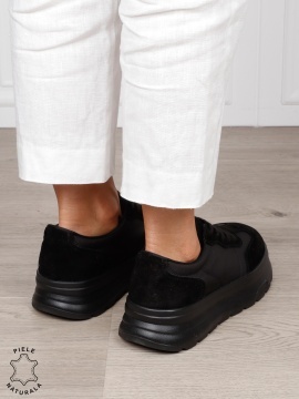 Pantofi Casual damă piele naturala intoarsa cu textil CRL1578 NEGRU - Img 3