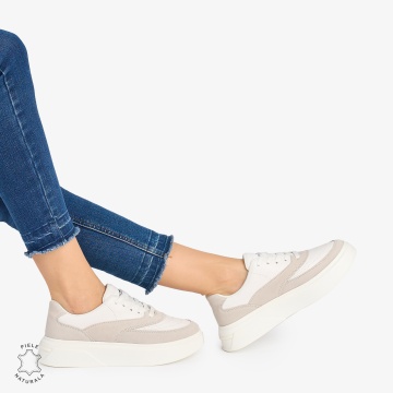 Pantofi casual dama piele naturala si piele naturala intoarsa CRL0872 ALB - Img 2