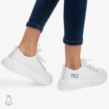 Pantofi Casual de dama din Piele naturala CRL0527 Alb - Img 3