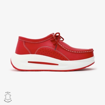 Pantofi Casual de dama din Piele Naturala CRL0569 ROSU - Img 3