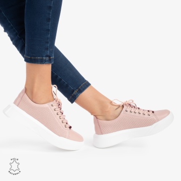 Pantofi Casual de dama din Piele Naturala CRL0572 Roz - Img 2