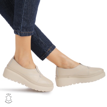 Pantofi Casual de dama din Piele Naturala CRL0918 BEJ - Img 2