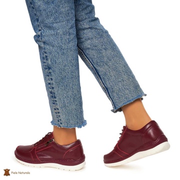 Pantofi casual de dama din piele naturala cu talpa aderenta CRL0022 BORDO - Img 4