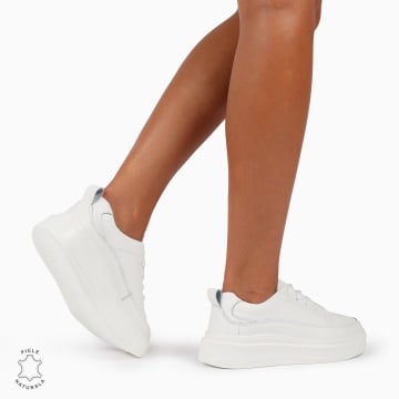 Pantofi Casual de dama din Piele Naturala CU TALPA INALTA CRL1210 ALB - Img 2