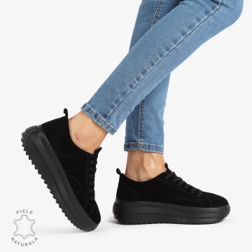 Pantofi Casual de dama din Piele Naturala INTOARSA CU CUSATURI DECORATIVE CRL1220 NEGRU - Img 2