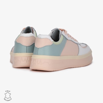 Pantofi Casual de dama din Piele naturala Multicolor cu design special CRL0519 ALB CU ROZ - Img 3