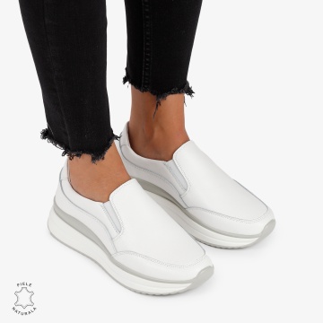 Pantofi Casual de dama din Piele Naturala Slip-On CRL1204 ALB - Img 2