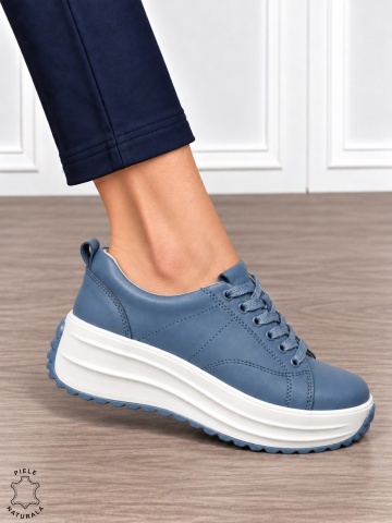 Pantofi casual din piele naturală pentru damă cu design versatil CRL1908 ALBASTRU - Img 2