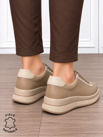 Pantofi casual din piele naturală pentru damă cu design versatil CRL1909 KHAKI - Img 3