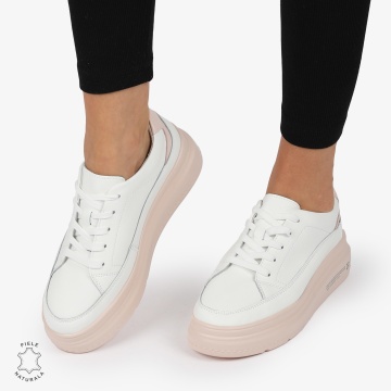 Pantofi CASUAL PIELE NATURALA CRL1271 Alb cu Roz - Img 1