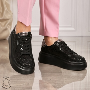 Pantofi CASUAL PIELE NATURALA CU SIRET CRL1450 NEGRU - Img 3