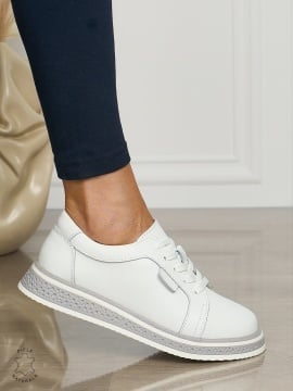 Pantofi casual piele naturala CU TALPA GROASA CRL1513 Alb - Img 2