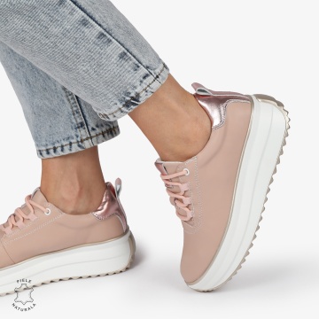 Pantofi CASUAL PIELE NATURALA cu TALPA INALTA CRL1291 ROZ - Img 2