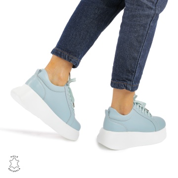 Pantofi casual piele naturala cu talpa inalta CRL881 ALBASTRU - Img 2