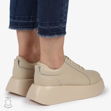 Pantofi casual piele naturala cu talpa inalta CRL881 BEJ - Img 4